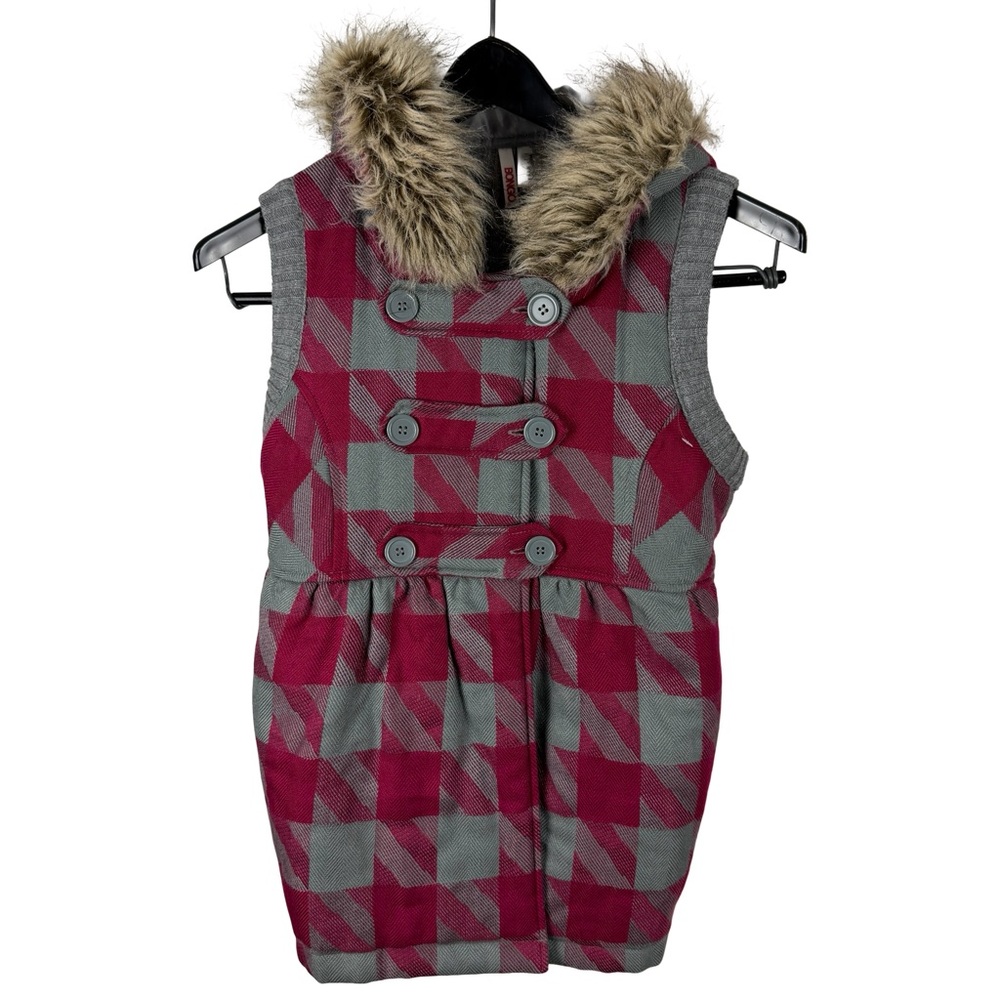 Women’s Y2K Bongo Fur Lined Cute Plaid Skater Preppy Vest Sweater Size S